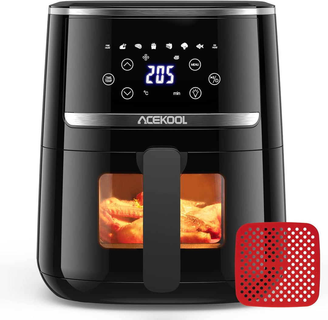 Hot Air Fryer 4.5 L 1500 W with Viewing Window for Kitchen, Low Noise, Memory Function, 8 Preset Men