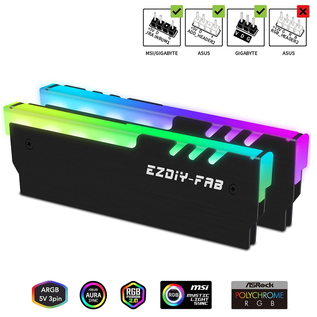 EZDIY-FAB ARGB RAM Kühler RGB DDR Kühlkörper(mit 5V 3-Pin Motherboard ASUS Aura Sync,GIGABYTE RGB Fu