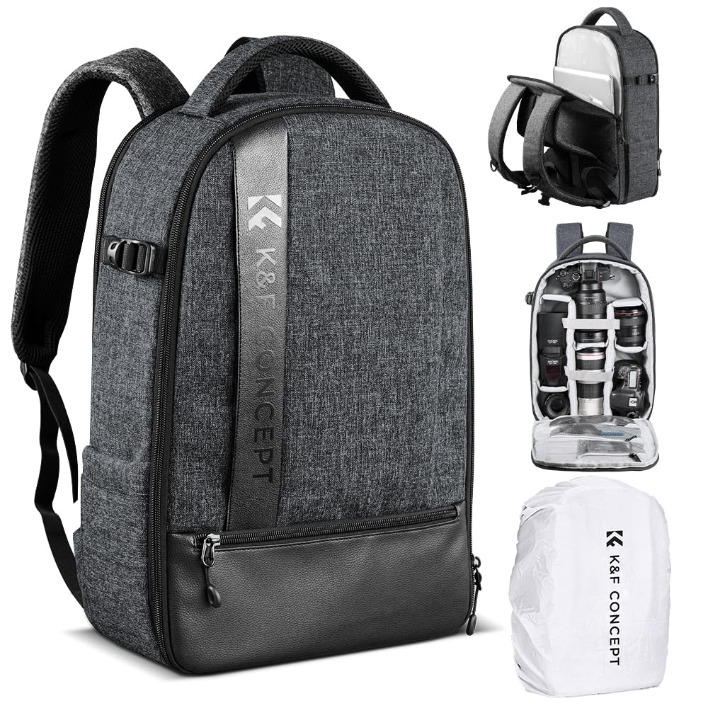 K&F CONCEPT 18L Kamerarucksack, Fotorucksack mit 15.6 Zoll Laptopfach, Grosse Kapazität Camera Backp