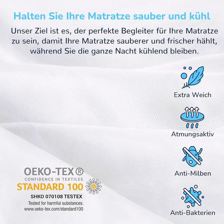 RECCI Wasserdichter Matratzenschoner 140 x 200 cm, Anti-Milben und -Bakterien Matratzenauflage, masc