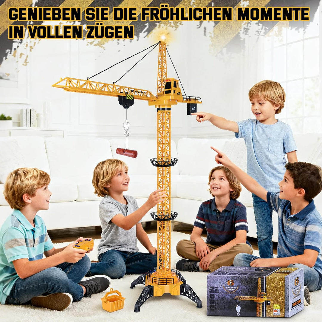 JONRRYIN Ferngesteuerte Turmkran, 128 cm hohe 2,4 Hz Turmdrehkran, 6 Kanäle Tower Crane Elektrisch,