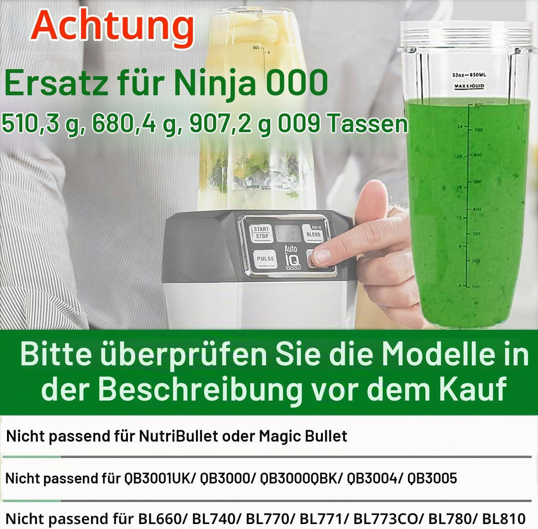 Yur1help 950ml Entsafter Becher Ersatzteile Kompatibel mit Nutri Ninja Auto-iQ Mixer, Tassen Zubehör