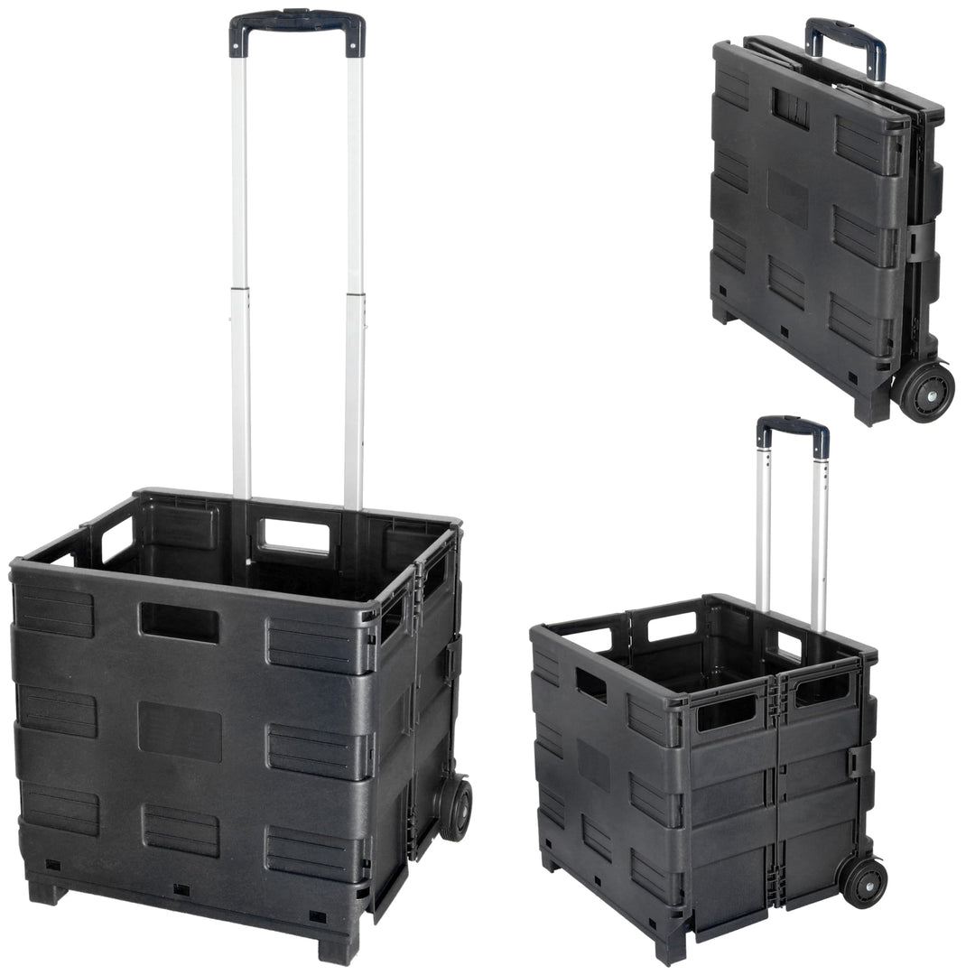 Klappbox Trolley | schwarz 42x40x37cm Kunststoff Aluminium | Klappkiste belastbar bis 20 Kg | Transp