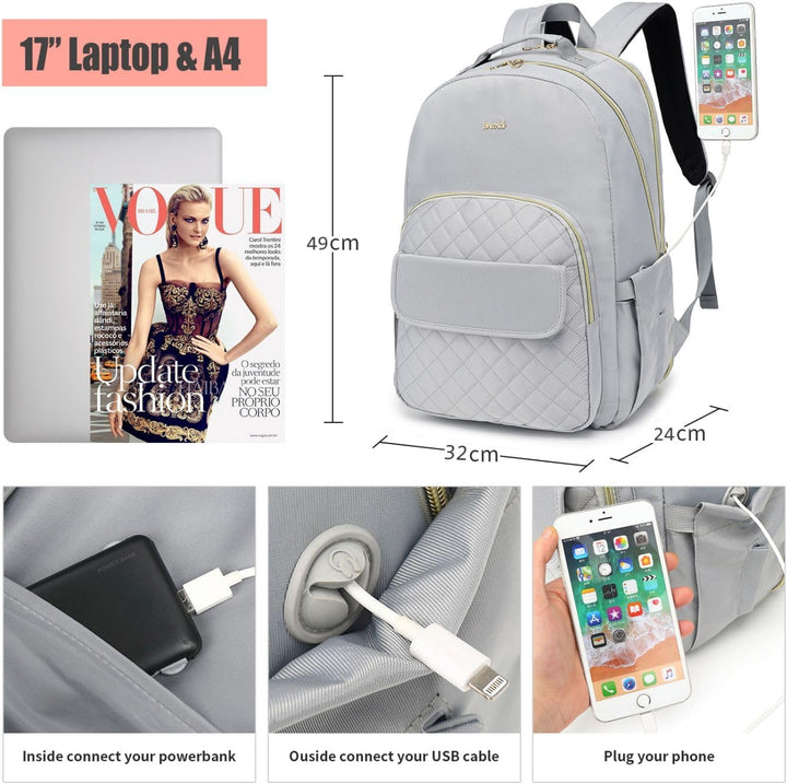 Rucksack Damen 17.3 Zoll Rucksack Schule Mädchen Teenager,Schultasche Frauen mit Laptopfach &amp; USB,Ta