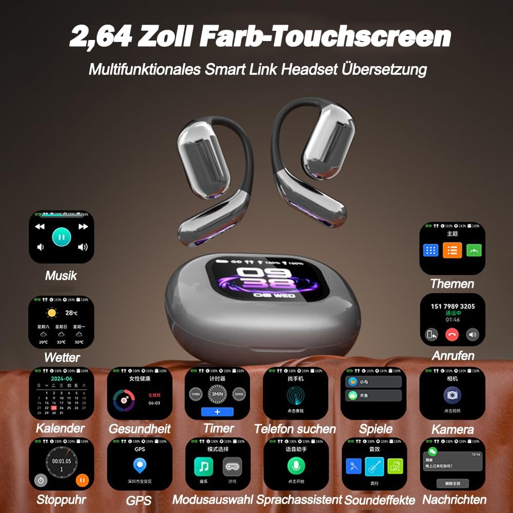 Ki Übersetzungs Kopfhörer mit Touch LCD-Touchscreen, Übersetzungskopfhörer mit Echtzeit Übersetzung,