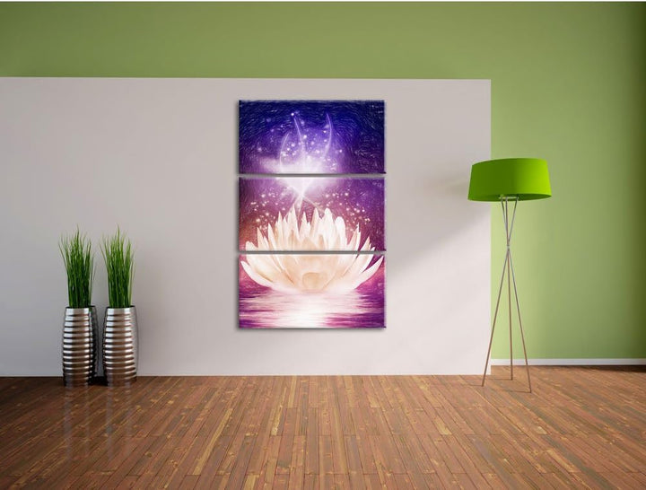 Pixxprint Seerose / 3-Teilig/Gesamtmass 120cm Leinwandbild bespannt auf Holzrahmen/Wandbild Kunstdru