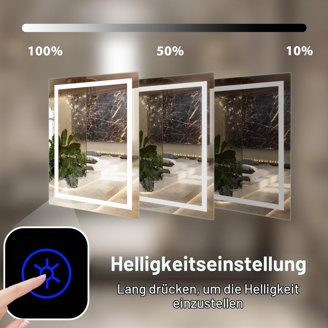 SaniteModar LED Badspiegel 70x90cm, Badezimmerspiegel mit Beleuchtung, Wandspiegel mit Touchschalter