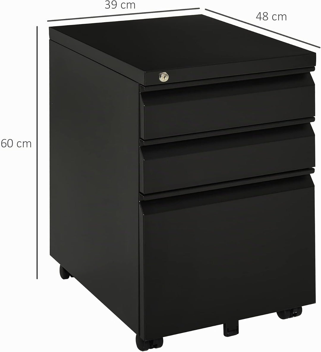 Vinsetto Rollcontainer mit 3 Schubladen Aktenschrank Büroschrank mit Rädern Bürocontainer mit konkav
