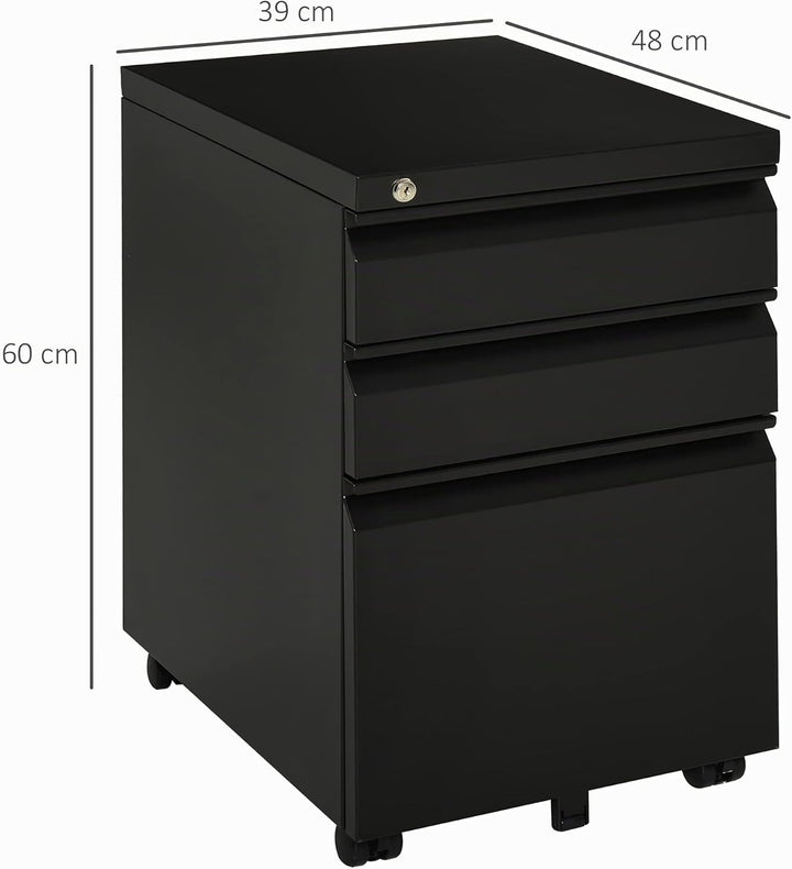 Vinsetto Rollcontainer mit 3 Schubladen Aktenschrank Büroschrank mit Rädern Bürocontainer mit konkav