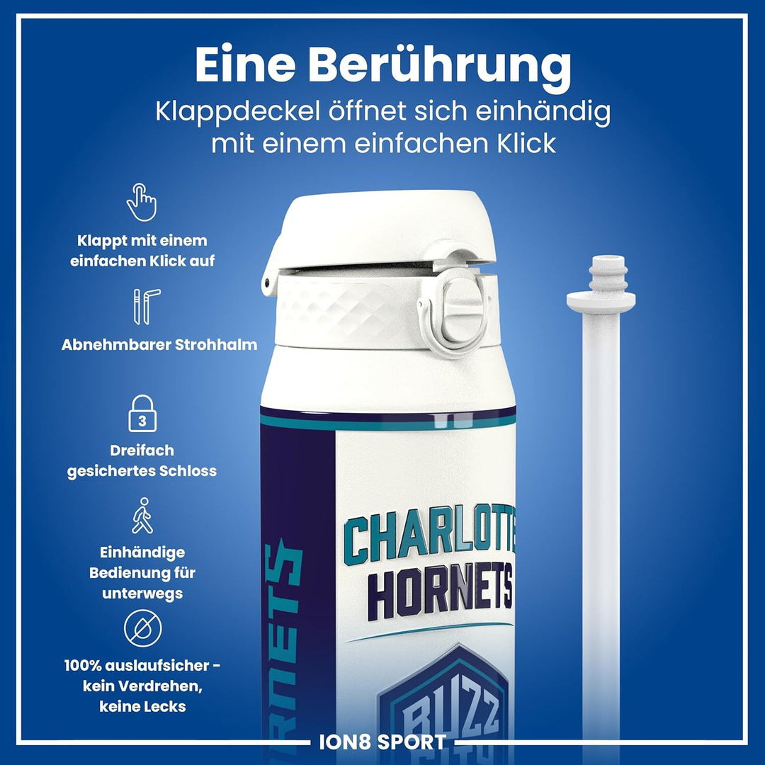 ion8 NBA Charlotte Hornets Trinkflasche Mit Herausnehmbarem Strohhalm, 750ml/24oz, Auslaufsichere Is