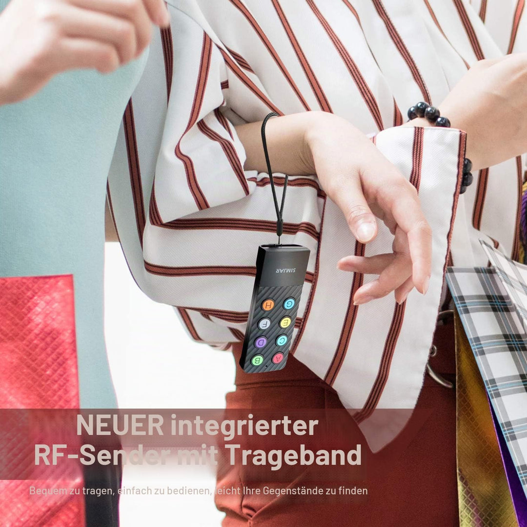 Simjar Schlüsselfinder mit Schlüsselband, drahtlos, 90 dB Geräteortung, unterstützt durch Fernbedien