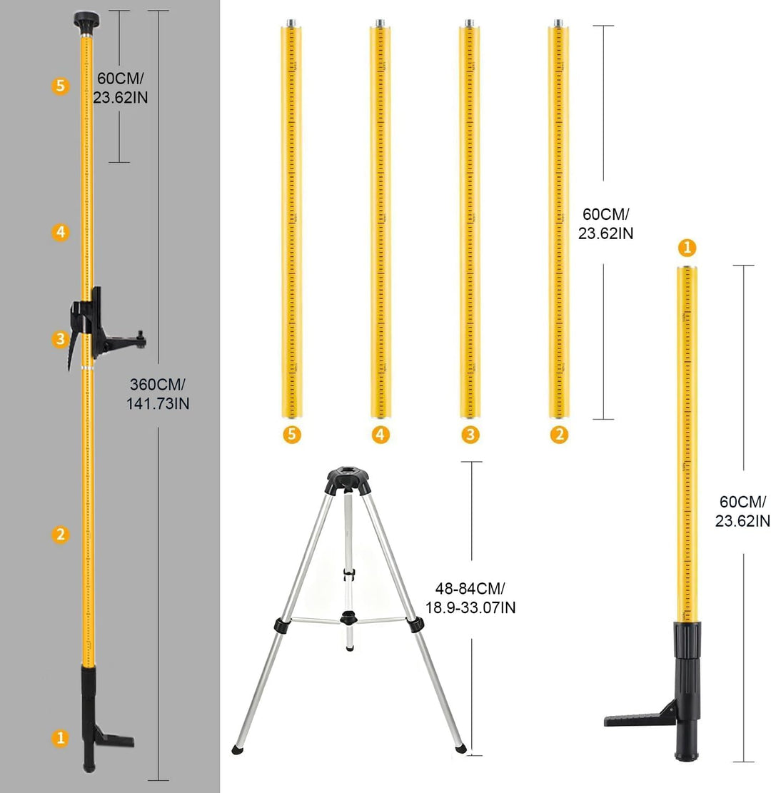 Teleskopstange Laser，Stativ für Laser，Stativ für Kreuzlinienlaser 3.7m/12ft für Kreuzlinienlaser mit