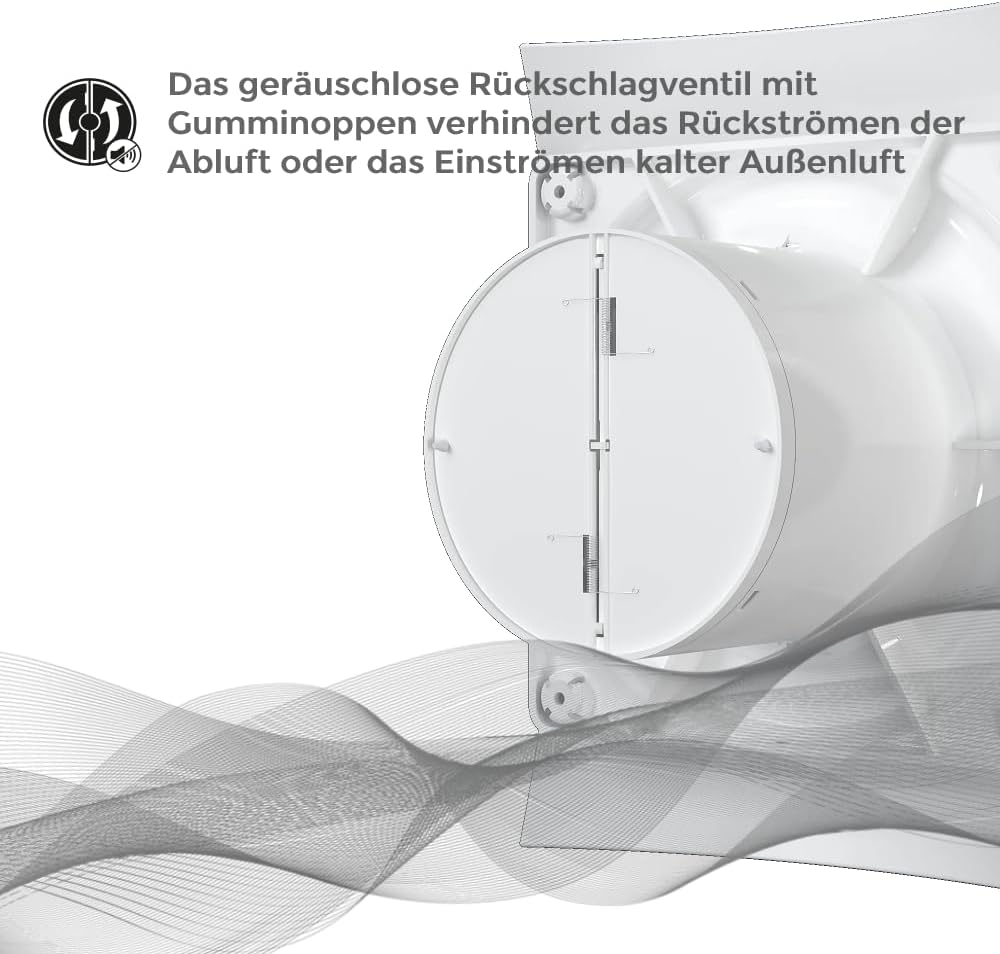 Vlano WING 100/125 TH Badlüfter mit Feuchtigkeitssensor und Nachlauf, 100 mm, 125 mm, 90/165 m³/h, G