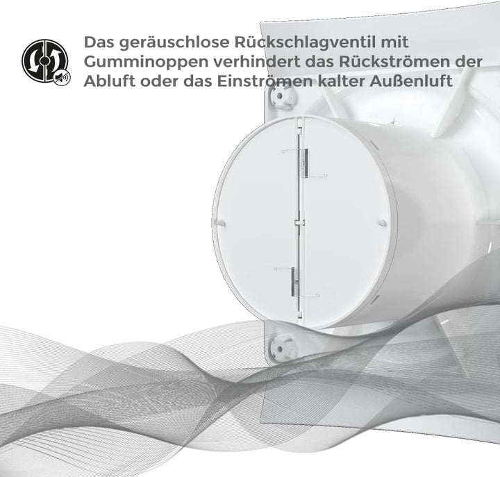 Vlano WING 100/125 TH Badlüfter mit Feuchtigkeitssensor und Nachlauf, 100 mm, 125 mm, 90/165 m³/h, G