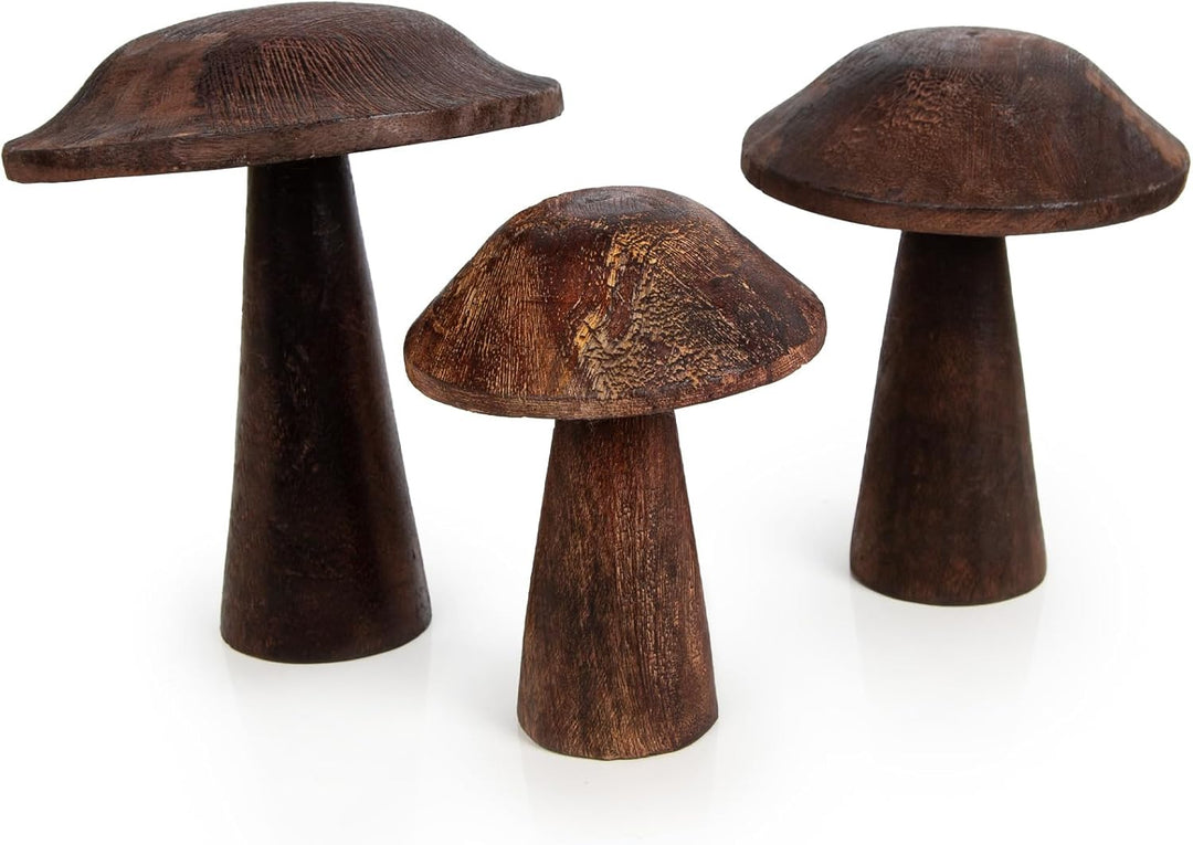 Holz-Pilze, 3 Stück: Herbstdeko Figuren, Tischdeko Pilz, Kleine Dekofiguren Herbst, Dekoration Tisch