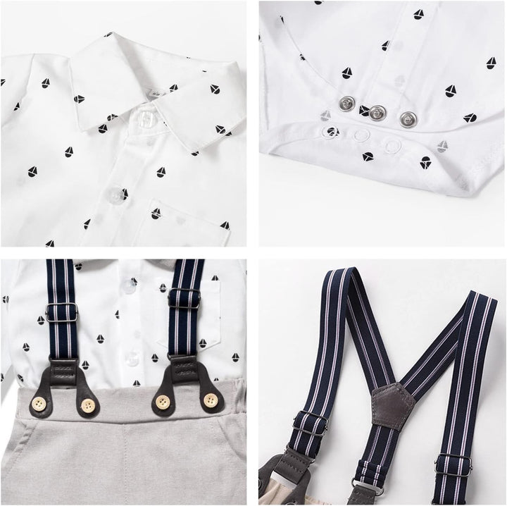 Volunboy Baby Jungen Anzug Set Bekleidung Hemd mit Fliege + Hosenträger Hosen Strampler Anzug 3-6 Mo