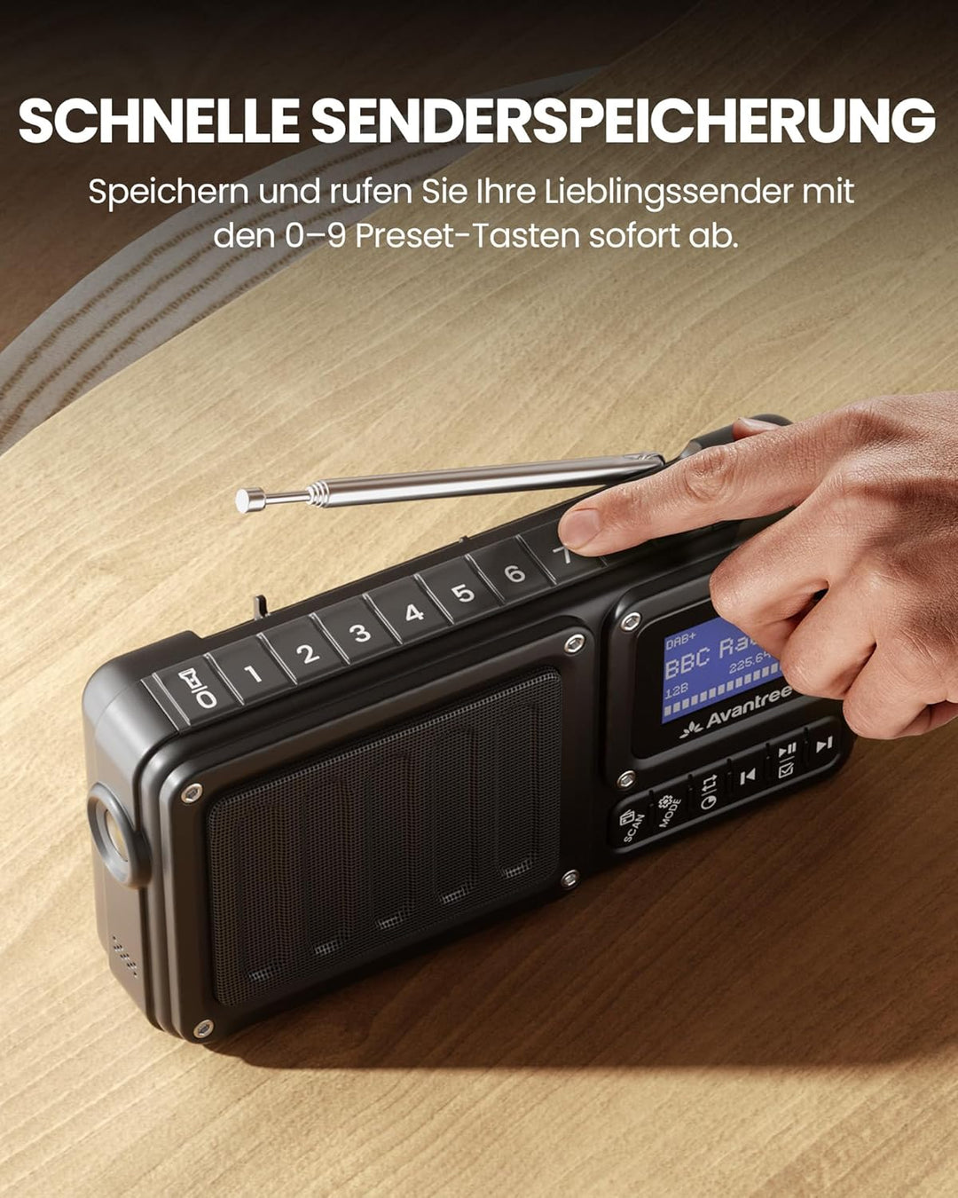 Avantree SP851 – Tragbares DAB+/FM Digital Radio mit Bluetooth 6.0, Wiederaufladbar & Akkubetrieb, 5