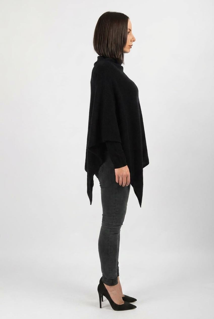 Dalle Piane Cashmere - Poncho aus 100% Kaschmir - Made in Italy - für Frau Einheitsgrösse Schwarz, E