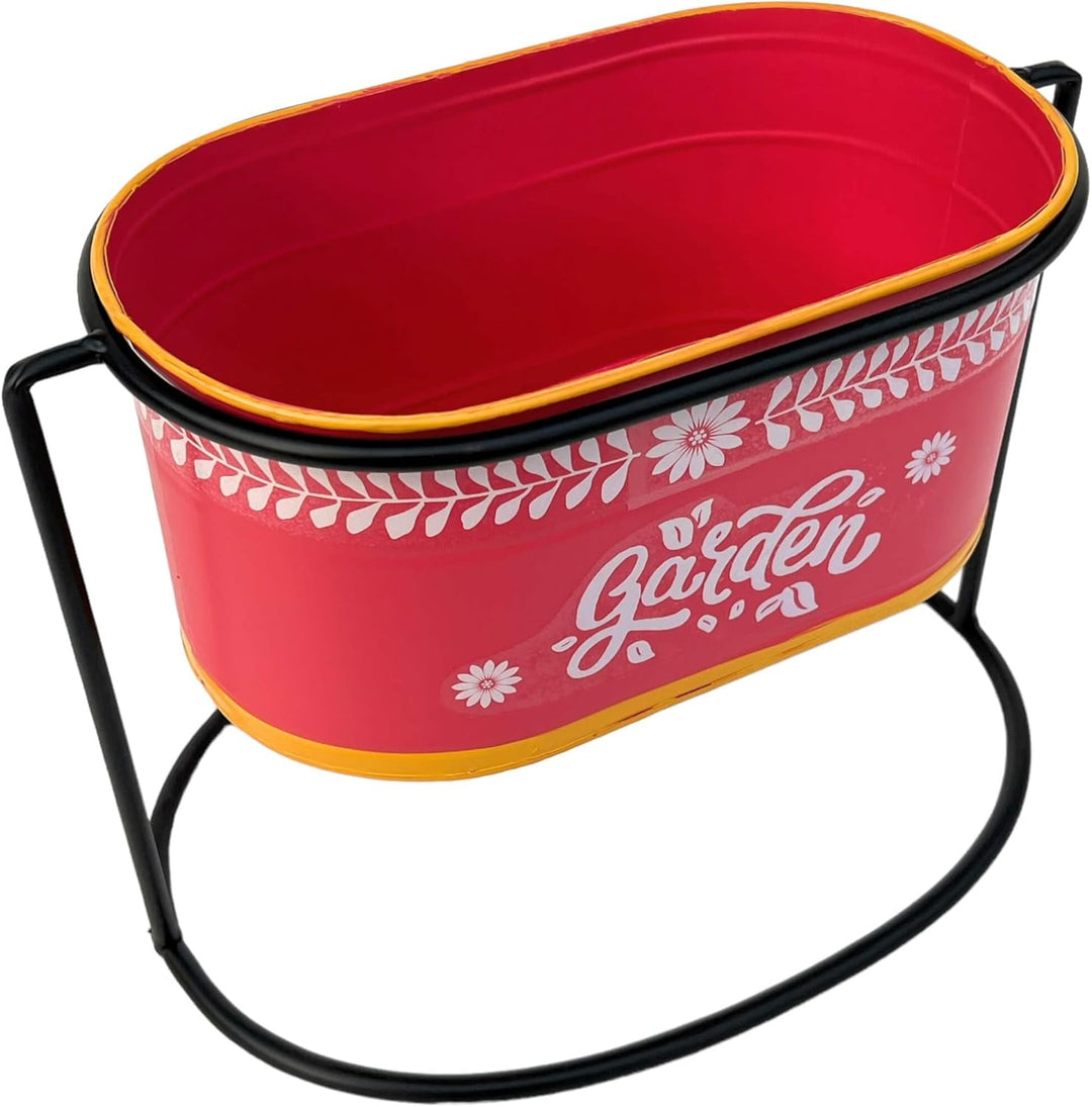 DanDiBo Blumenhocker mit Topf Metall Stehend Rot Oval 24 cm Blumenständer 96526 S Blumensäule Modern
