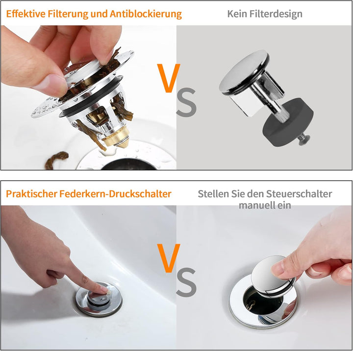 HAPPUP Pop Up Stöpsel Waschbecken Mit Anti Clogging Sieb, Universal Abflusssieb Waschbecken Stöpsel