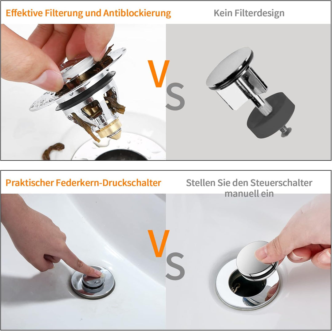 Pop Up Stöpsel Waschbecken Mit Anti Clogging Sieb, Universal Abflusssieb Waschbecken Stöpsel Verschl