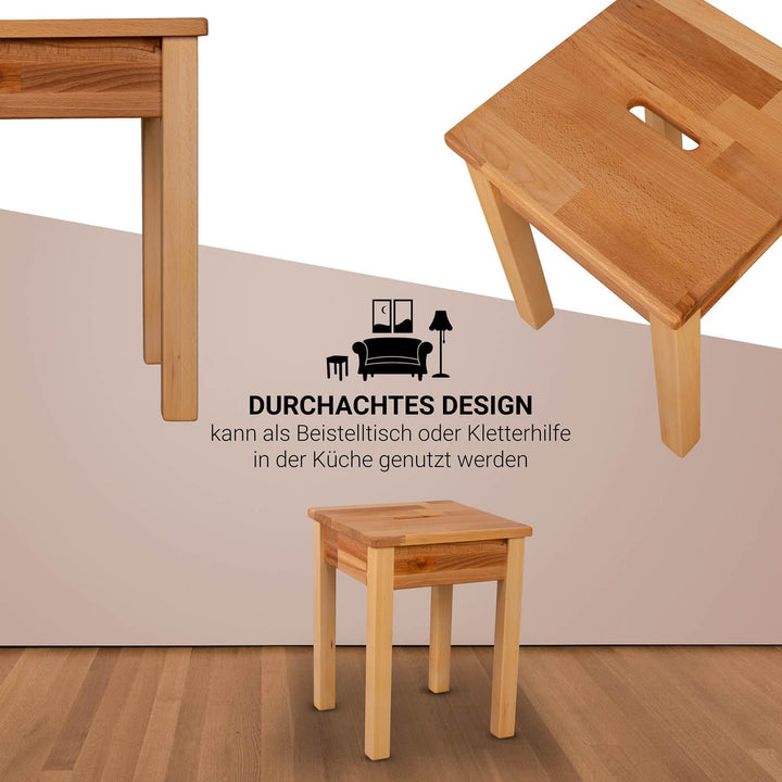 Staboos 2er Set Buche Sitzhocker Holz - Massiv Holzhocker bis 150 kg - Kernbuche Holz Hocker Doc mit