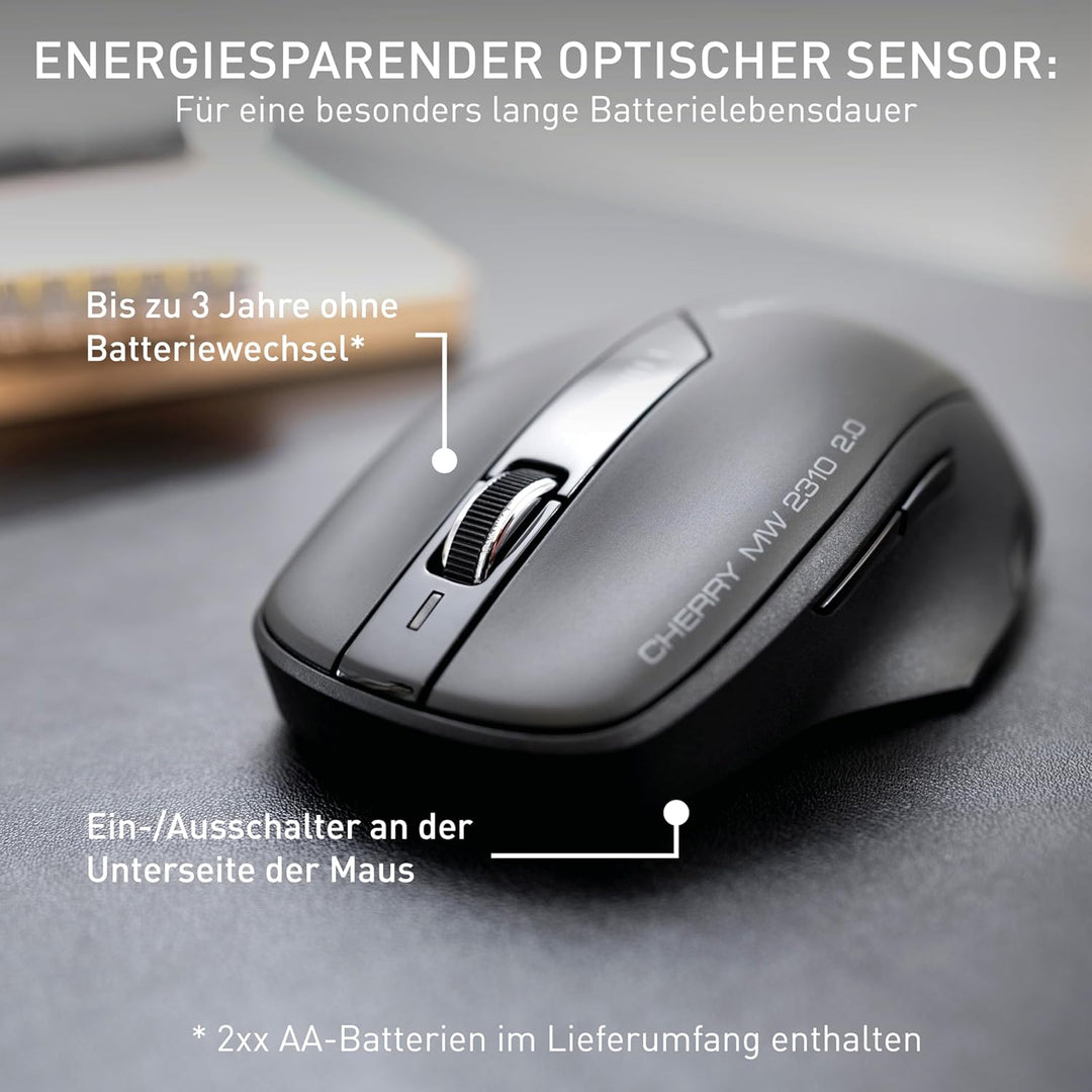 CHERRY MW 2310 2.0, Kabellose 6-Tasten-Maus, 2,4 GHz Funk mit 10 m Reichweite, Optischer Sensor & DP
