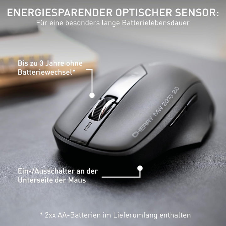 CHERRY MW 2310 2.0, Kabellose 6-Tasten-Maus, 2,4 GHz Funk mit 10 m Reichweite, Optischer Sensor & DP