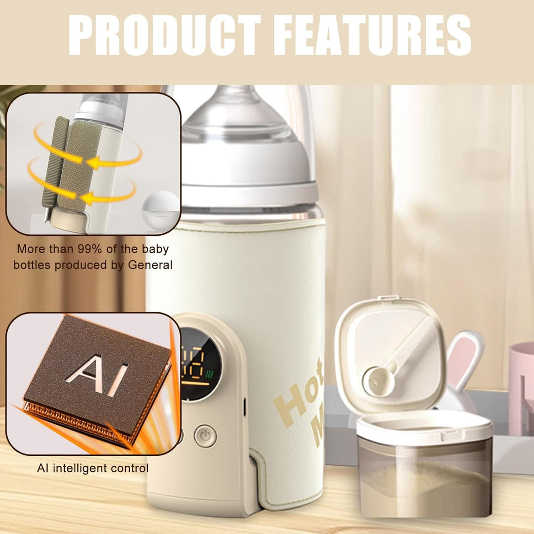 Flaschenwärmer Baby Unterweg 6 Einstellbare Temperatur 38-50℃, Tragbarer Fläschchenwärmer Baby mit L