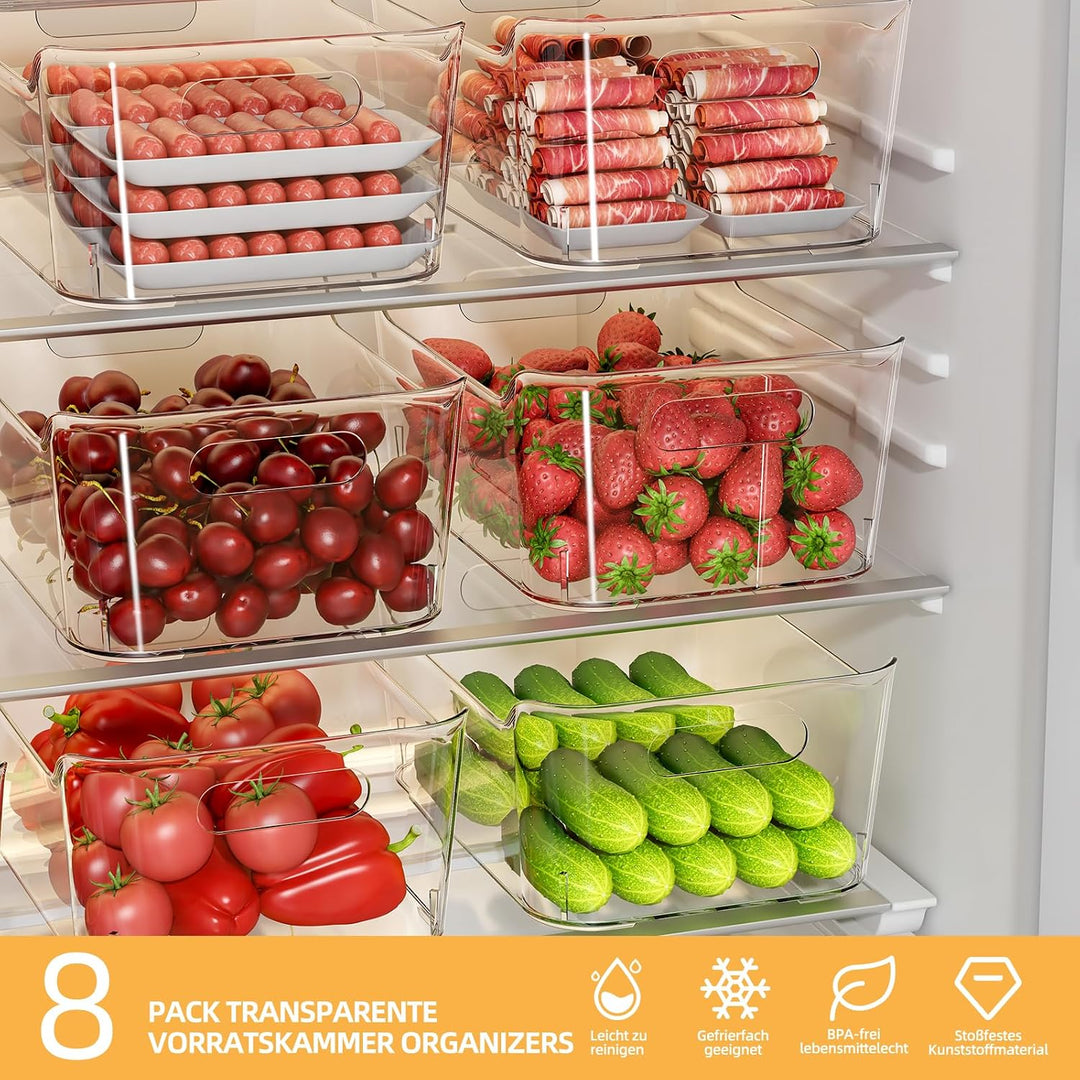 8 Stück aufbewahrungsbox küche küchenschrank organizer mit Griff | Transparent, Kunststoff kühlschra