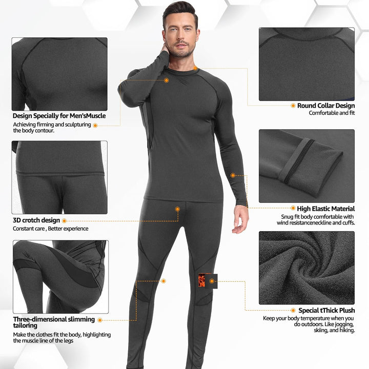 UNIQUEBELLA Thermo Unterwäsche Set, Funktionswäsche Herren Skiunterwäsche Winter Suit Ski Thermo-Unt