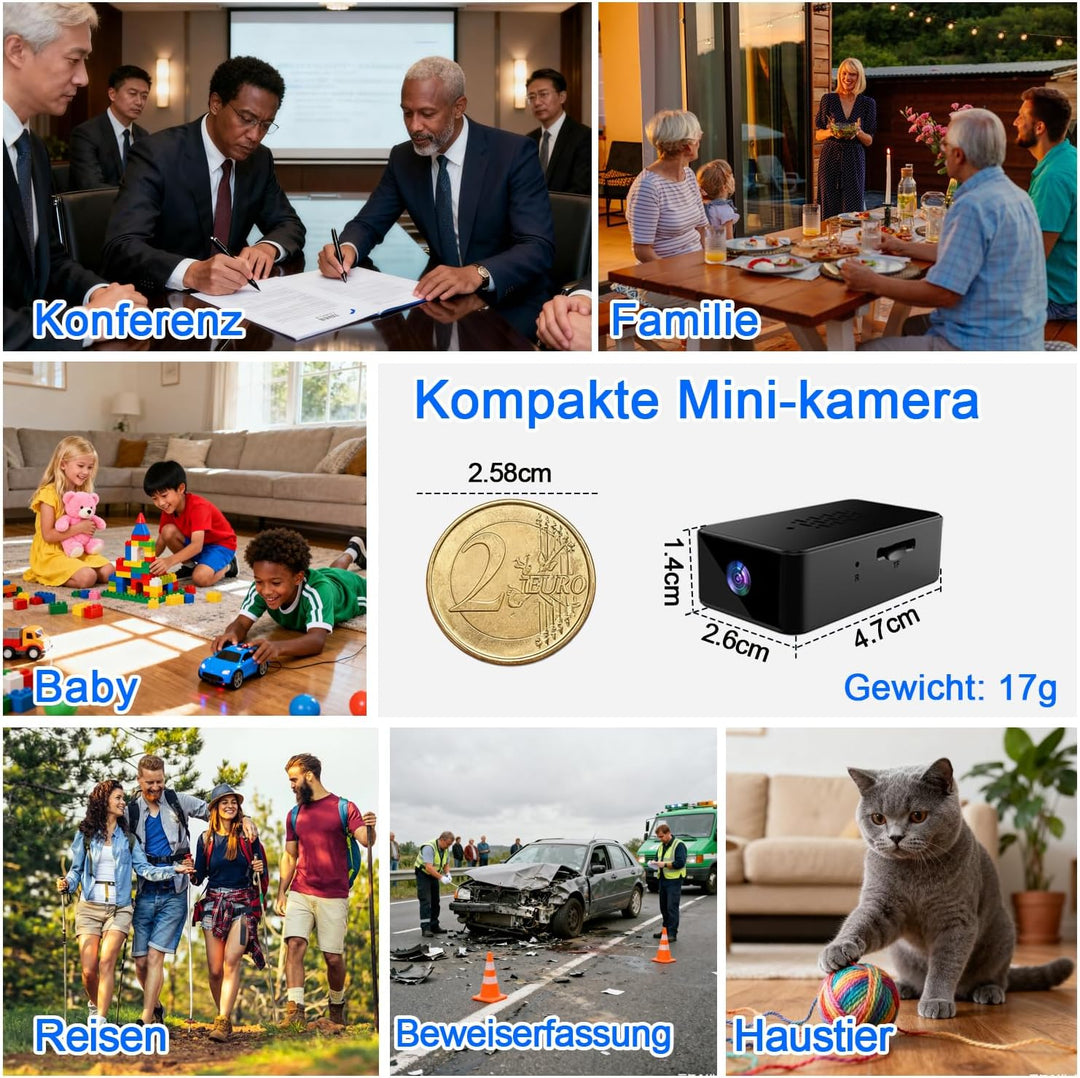 cuoum Mini Kamera-1080P HD Mini-Kamera mit Akku, 120°Weitwinkel Kleine Kamera, EIN Tasten Bedienung