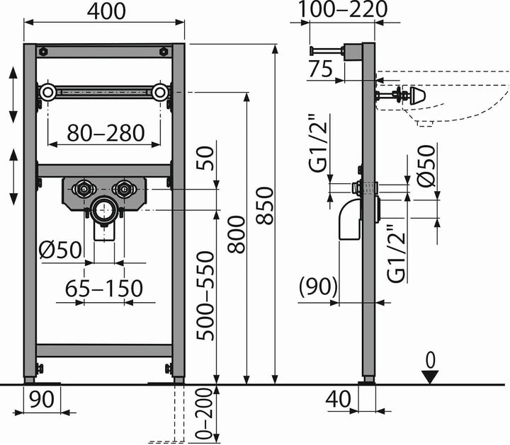 Alcaplast Waschtisch Vorwandelement 85 cm Einbauelement Waschbecken