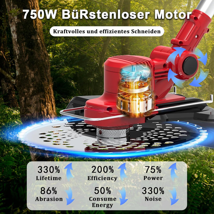 Akku Rasentrimmer mit Akku und Unkrautbürste, Rasentrimmer für Makita-Akkus, 90° Trimmwinkel, 180° F