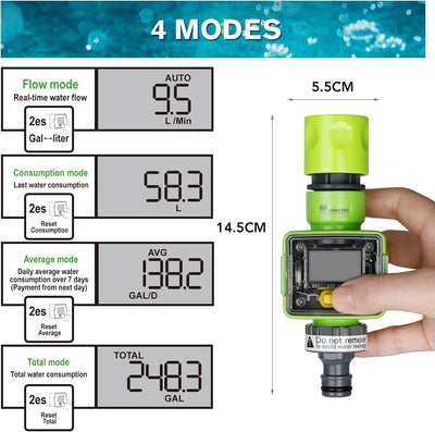 JonesHouseDeco Wasserzähler, praktische Gartenuhr, 4 Modi zur Steuerung des Wasserverbrauchs, LCD-Di