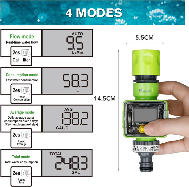 JonesHouseDeco Wasserzähler, praktische Gartenuhr, 4 Modi zur Steuerung des Wasserverbrauchs, LCD-Di