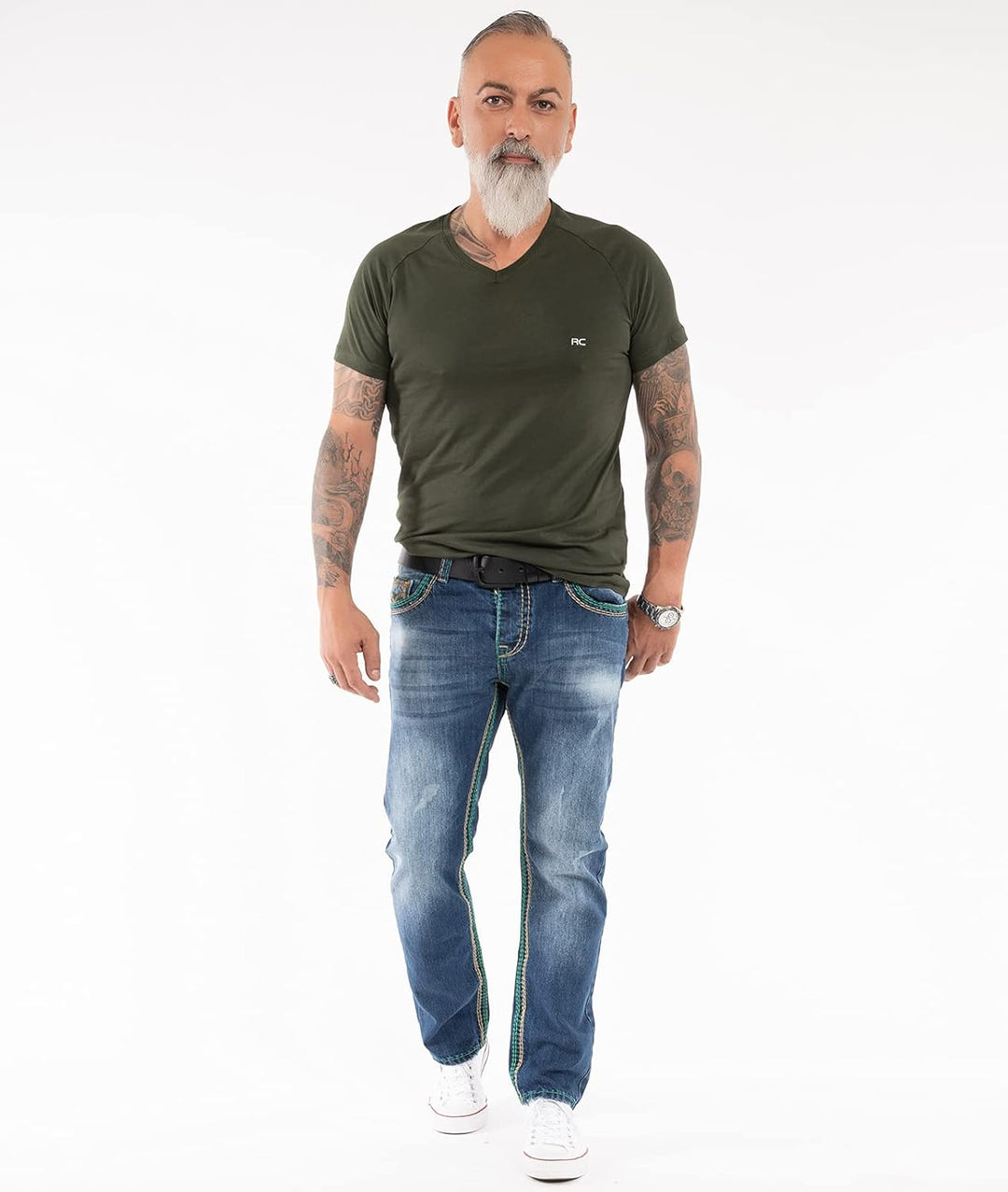 Rock Creek Herren Designer Jeans Hose Dicke Nähte Vintage Blau RC-2056 34W / 34L Dunkelblau - Rc-236