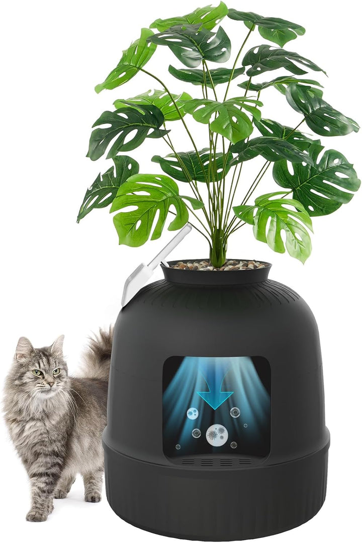 Lifewit Katzenklo Blumentopf mit Pflanze & Schaufel, Katzenklo Versteckt, Katzentoilette XXL mit Ger