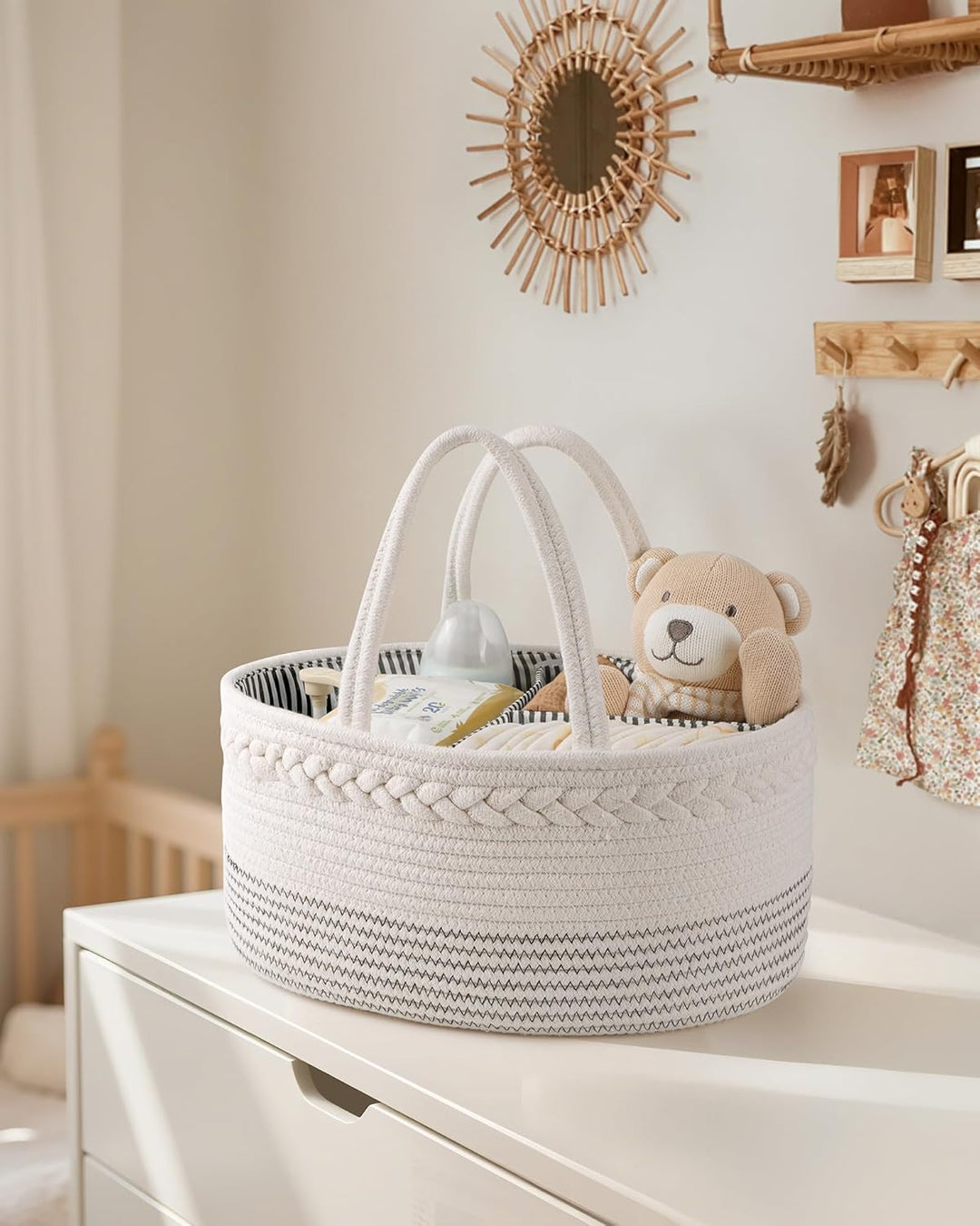 Maliton Wickeltisch Organizer，Baby Organizer Korb，Aufbewahrungskorb für den Wickeltisch，Windel Caddy