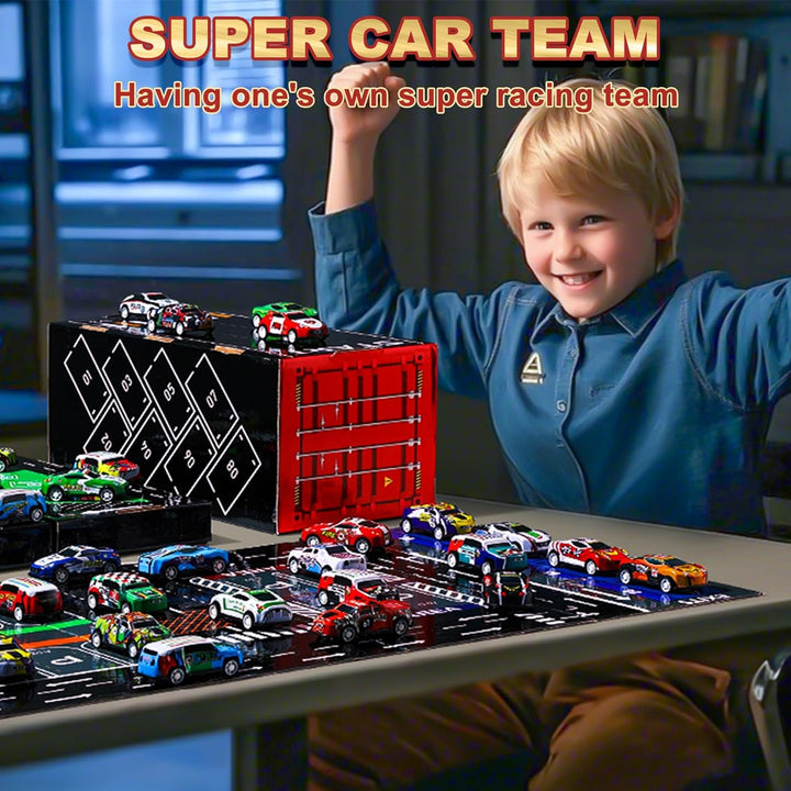 Kinder-Mini-Gusseisenwagen-Set, Rückwärts-zurückgezogene Wagen-Set, Gusseisen Rennspielzeug, mit Gar