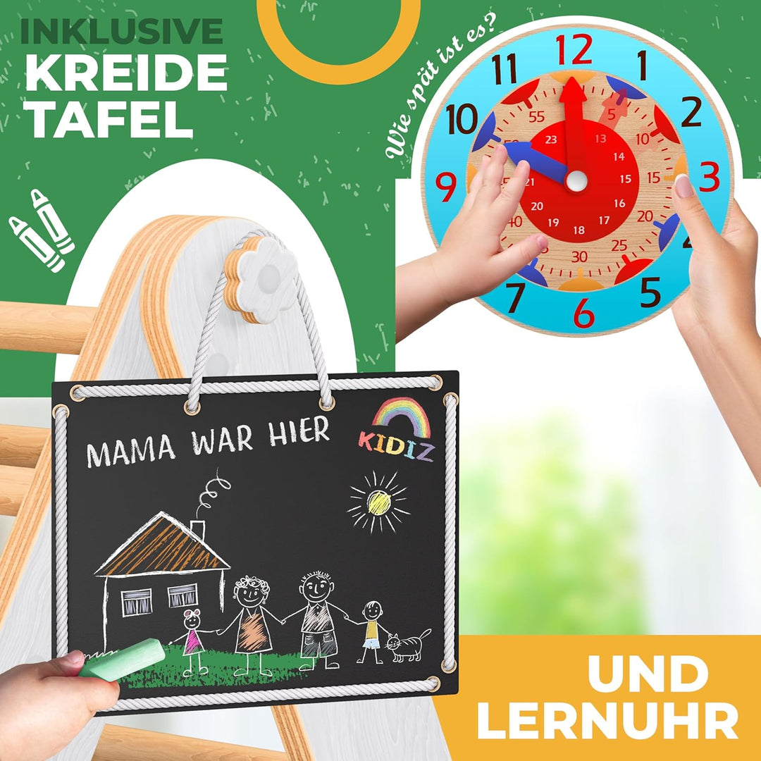 Kidiz® Klettergerüst Montessori 7in1 Spiel-Set mit Kletterbogen Rutsche Kletterdreieck aus Holz inkl
