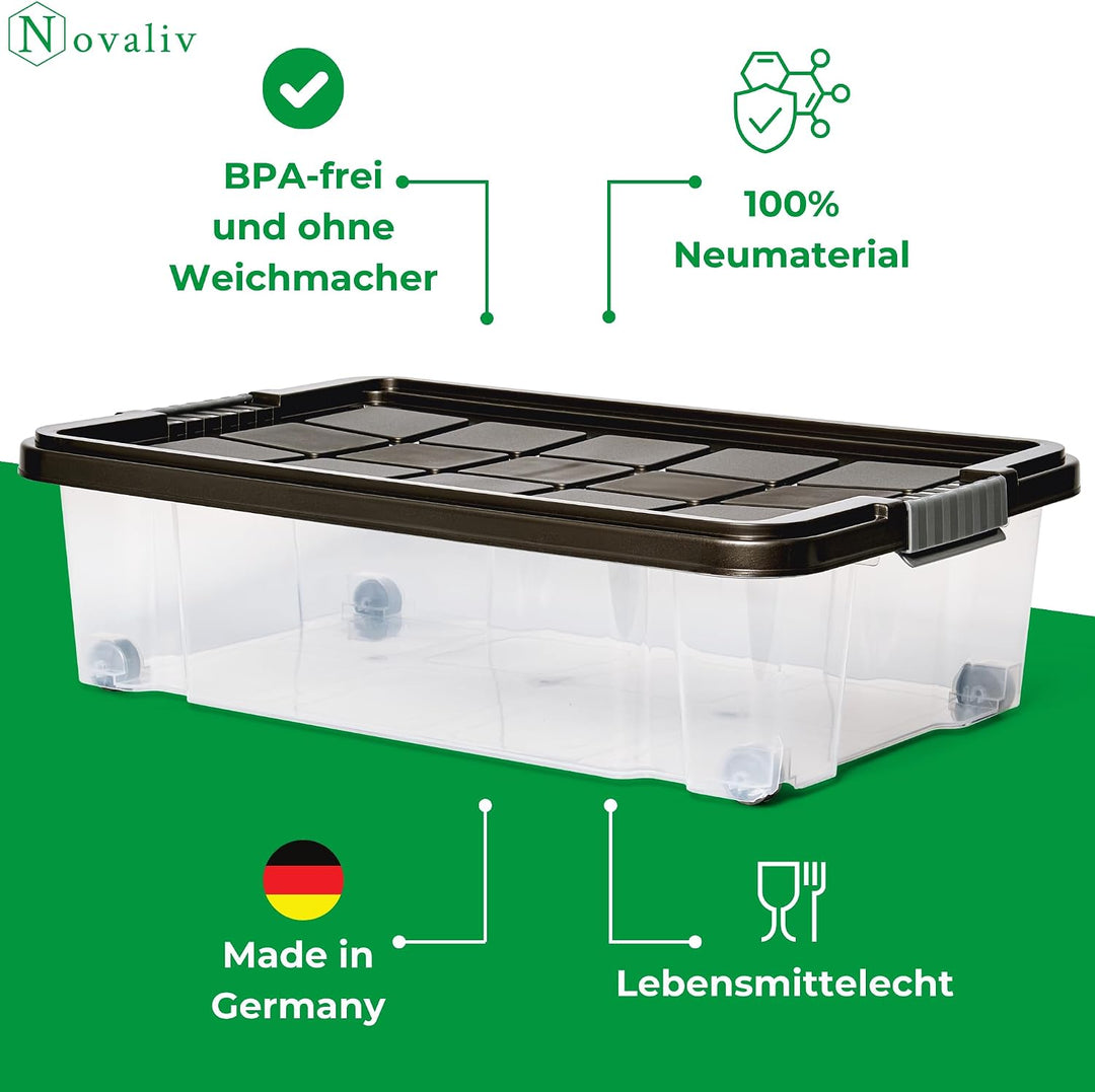 Novaliv 3x Unterbettkommode mit Rollen 28L Aufbewahrungsbox Deckel Anthrazit Nestbar stapelbare mit