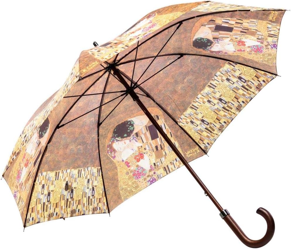 LUCKYWEATHER Regenschirm Stockschirm Damen Motiv Klimt The Kiss I Stockregenschirm gross und stabil