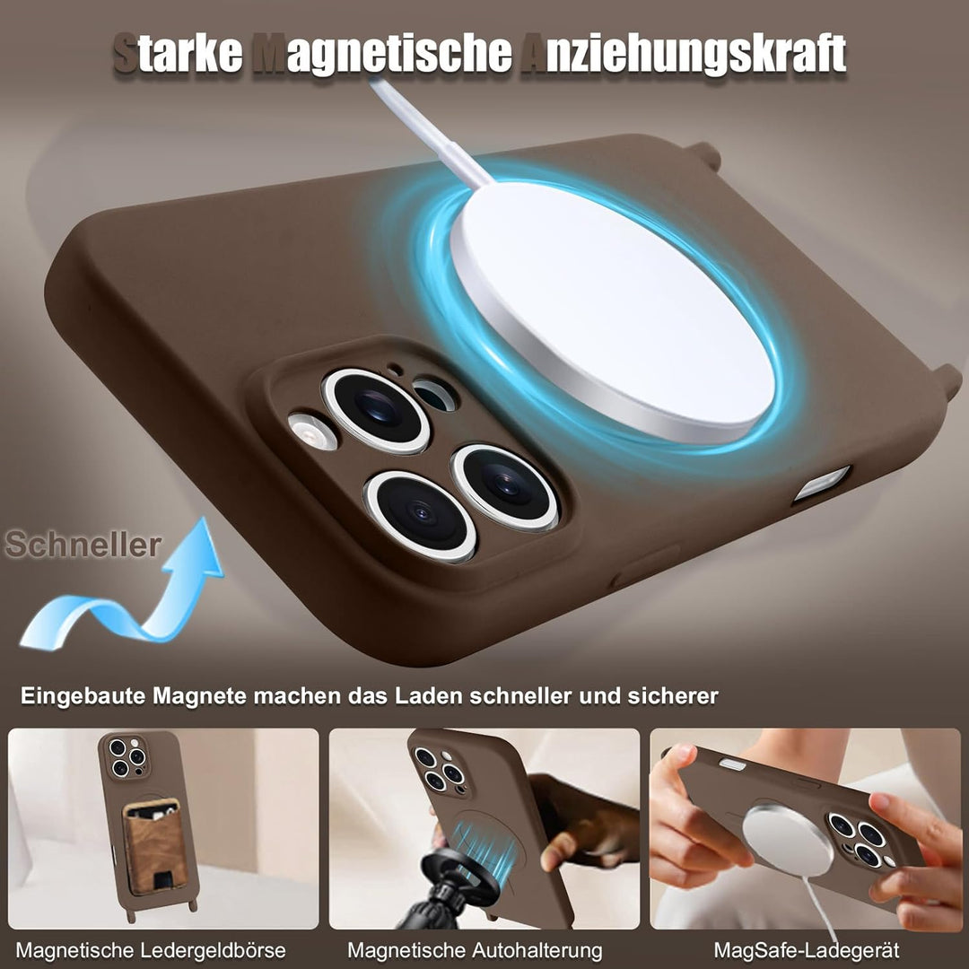 Handyband für iPhone 16 Pro Hülle mit Band [Kompatibel mit Magsafe] Flüssig Silikon Magnetische Schu