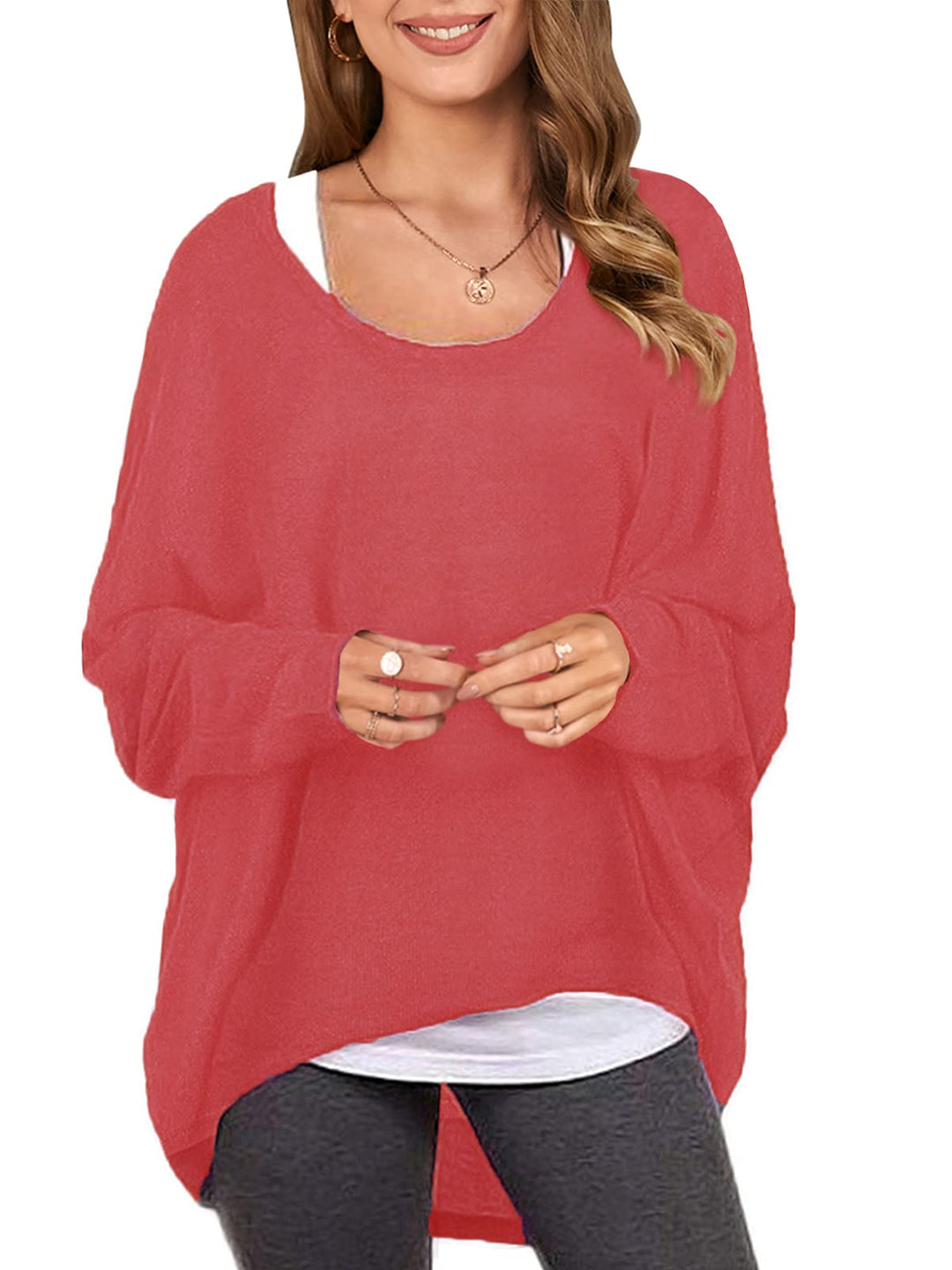 ZANZEA Damen Lose Asymmetrisch Jumper Sweatshirt Pullover Bluse Oberteile Oversize Tops S Rot, S Rot