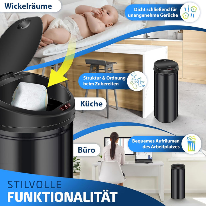 KESSER® Sensor Mülleimer ✓ Automatik ✓ Abfalleimer ✓ Abfall | EDELSTAHL | Farbe: Schwarz | Grösse: 4