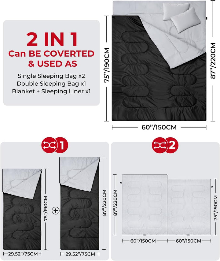 Ohuhu Schlafsack Outdoor Sommer Doppelschlafsack 220x150cm Erwachsene Deckenschlafsack 2.75kg mit 2