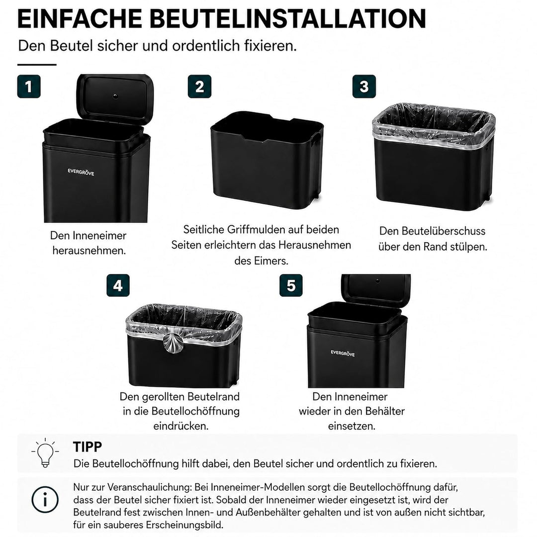 EverGrove Recycling Edelstahl-Mülleimer mit Fusspedal (Schwarz, 30, Liter)