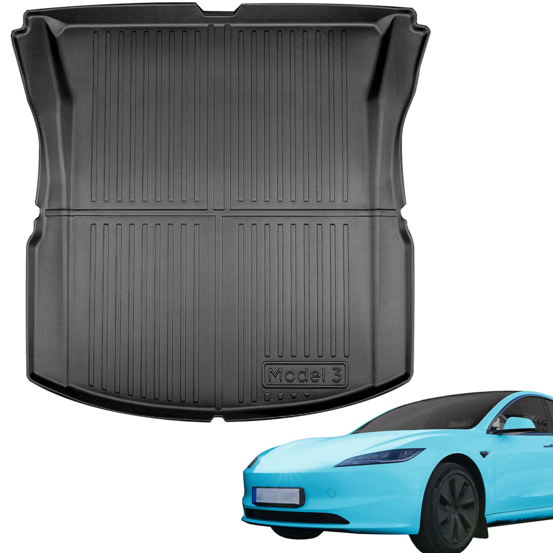 Kofferraummatte für Tesla Model 3 Highland 2024 + 2025 + 2026 Wasserdicht Hoher Rand Trunk Kofferrau