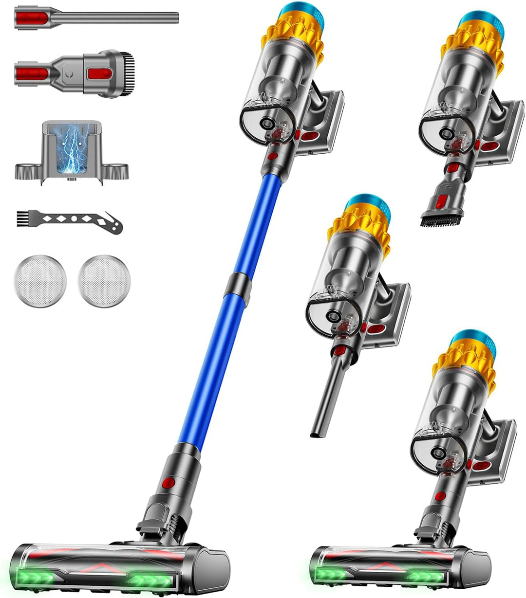 Akku Staubsauger, 50KPA/600W/70Mins Staubsauger Kabellos mit Selbststehend, 1,8L Grosser Staubbecher